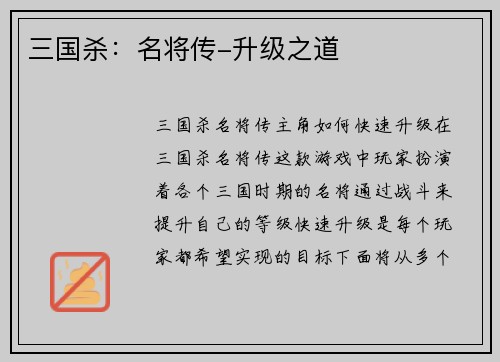 三国杀：名将传-升级之道