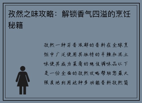 孜然之味攻略：解锁香气四溢的烹饪秘籍